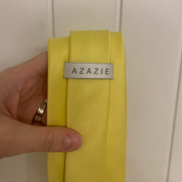 Azazie Satin Wide Tie in Lemon - Picture 2 of 5